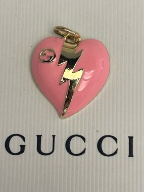 Gucci Pink Enamel Heart Charm with Gold Lightning Bolt